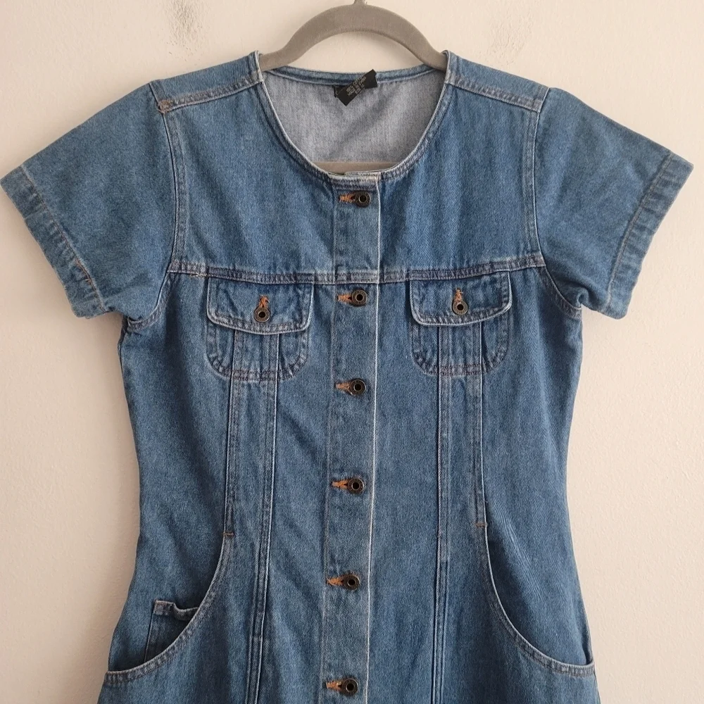 VTG Rough Diamond Girls 14 Denim‎ Fit & Flare Dress Pockets Y2K